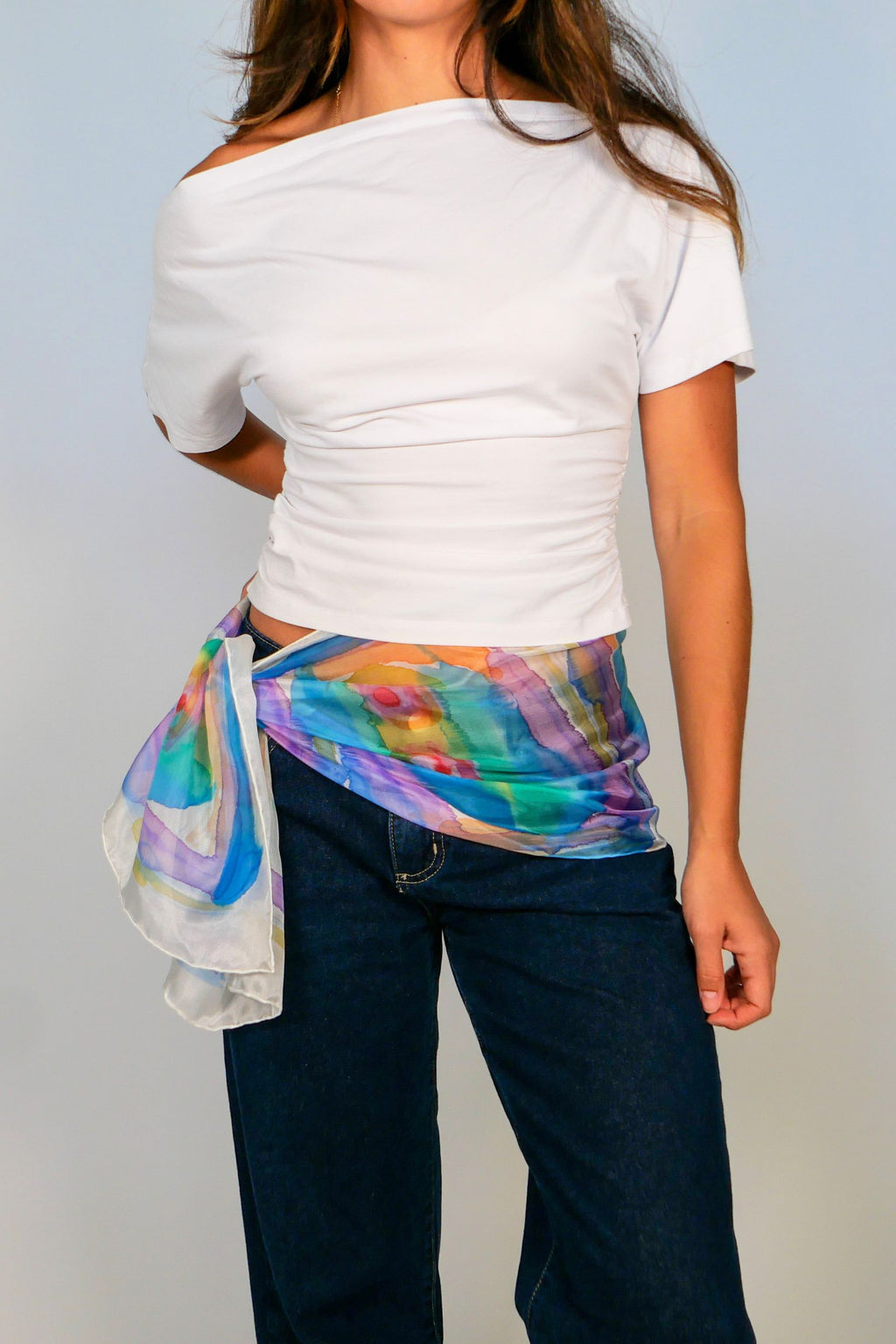 Zarcilla Azul Hand Painted Silk Scarf Rectangle