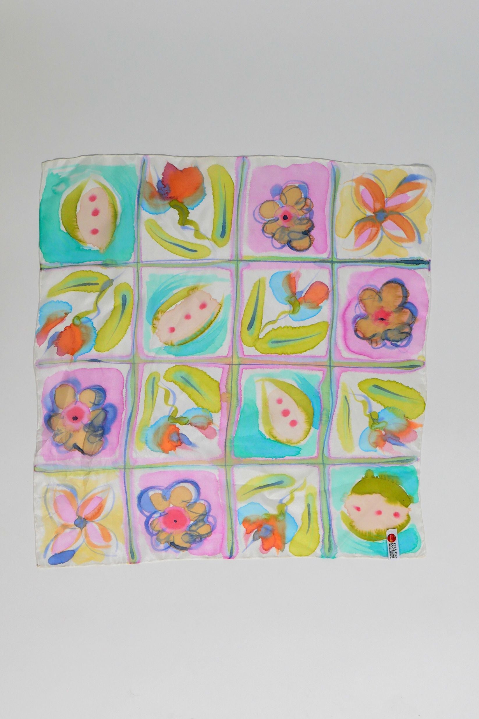 Añañuca Pastel Hand Painted Silk Scarf Square