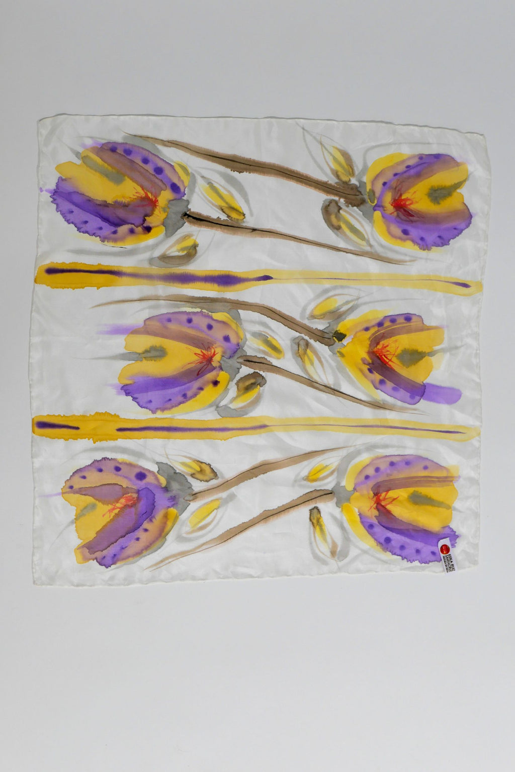 Astromelia Amethyst Hand Painted Silk Scarf Square