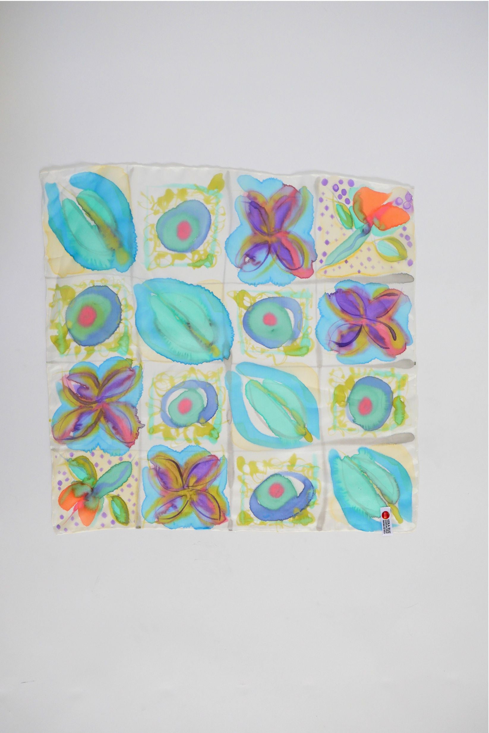 Chagual Turquoise Hand Painted Silk Scarf Square