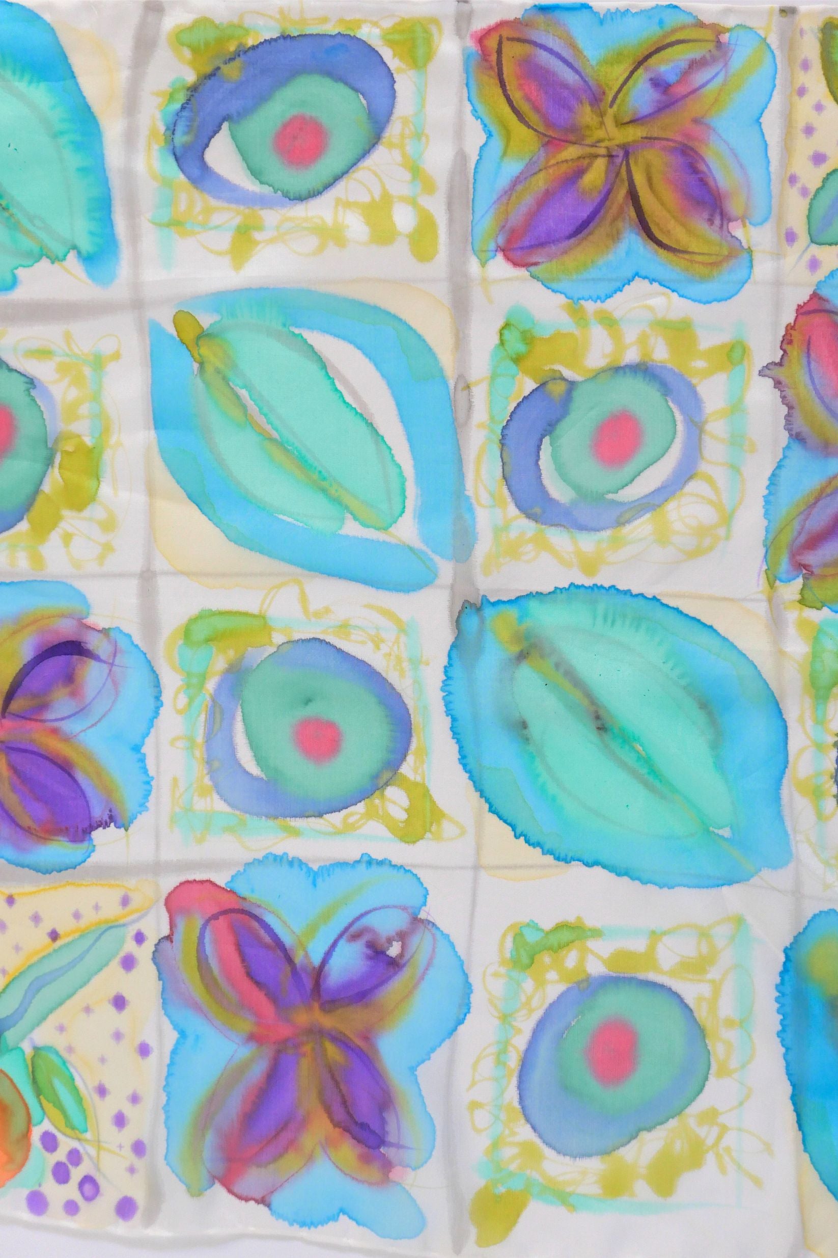Chagual Turquoise Hand Painted Silk Scarf Square