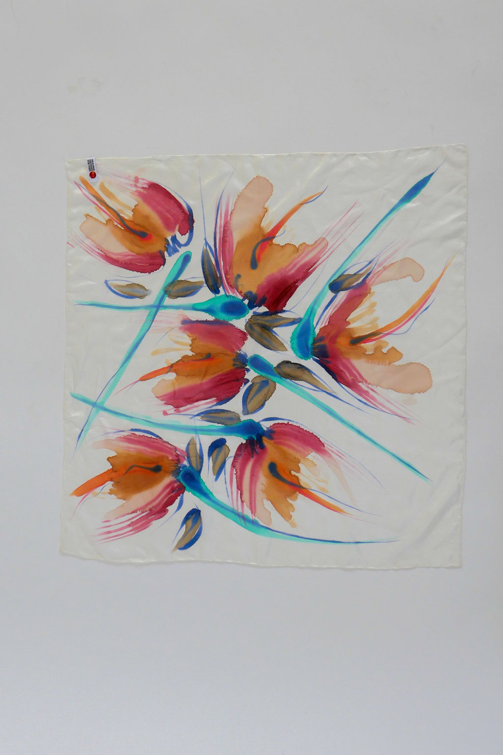 Copihue Coral Hand Painted Silk Scarf Square
