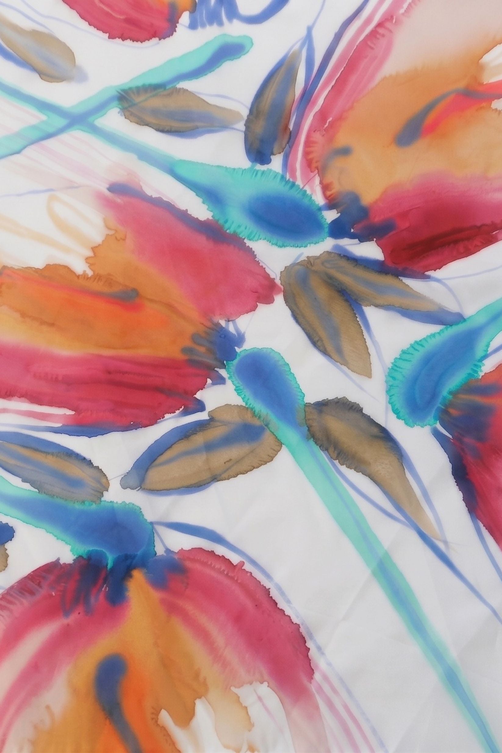 Copihue Coral Hand Painted Silk Scarf Square