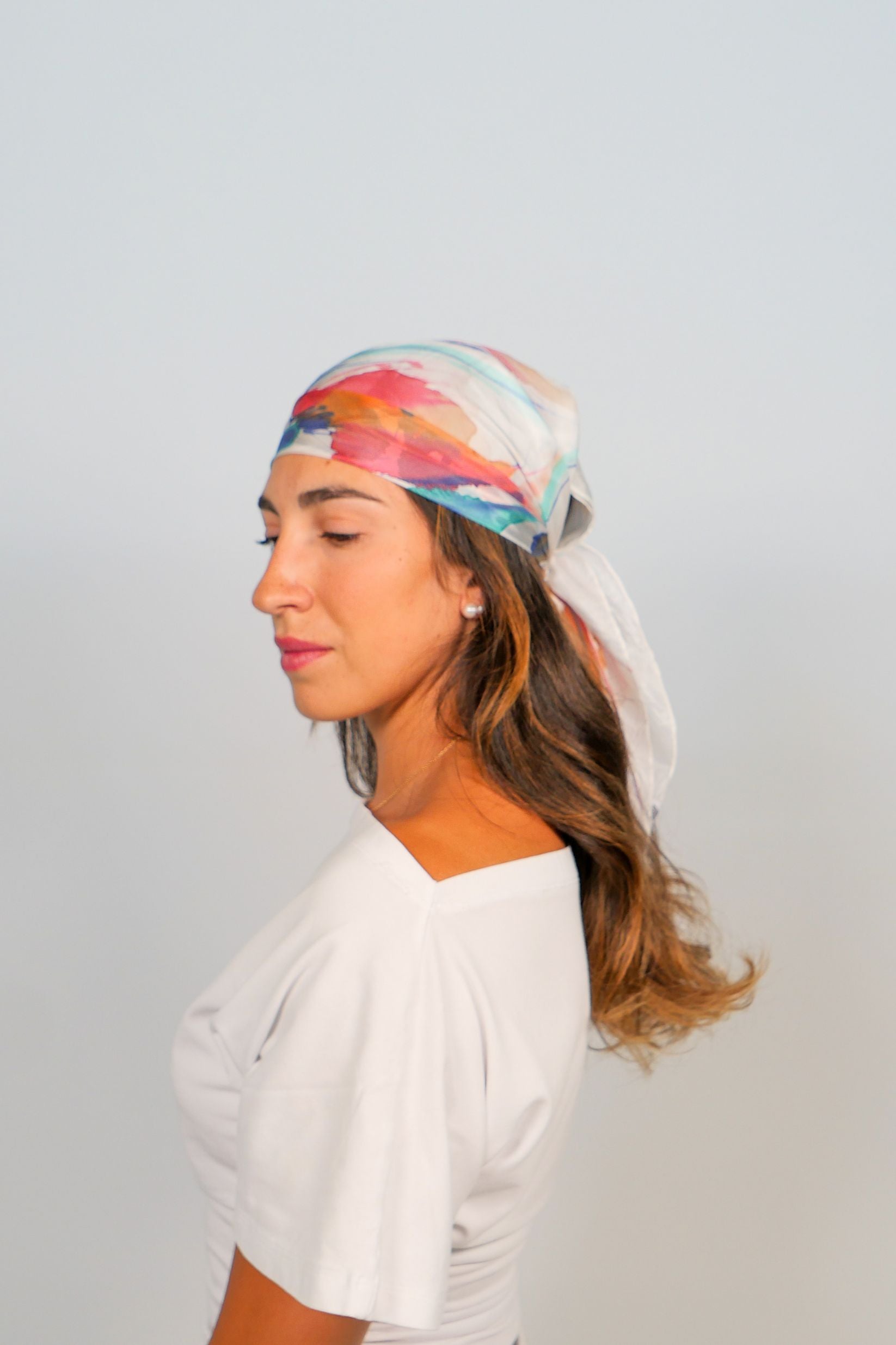 Copihue Coral Hand Painted Silk Scarf Square