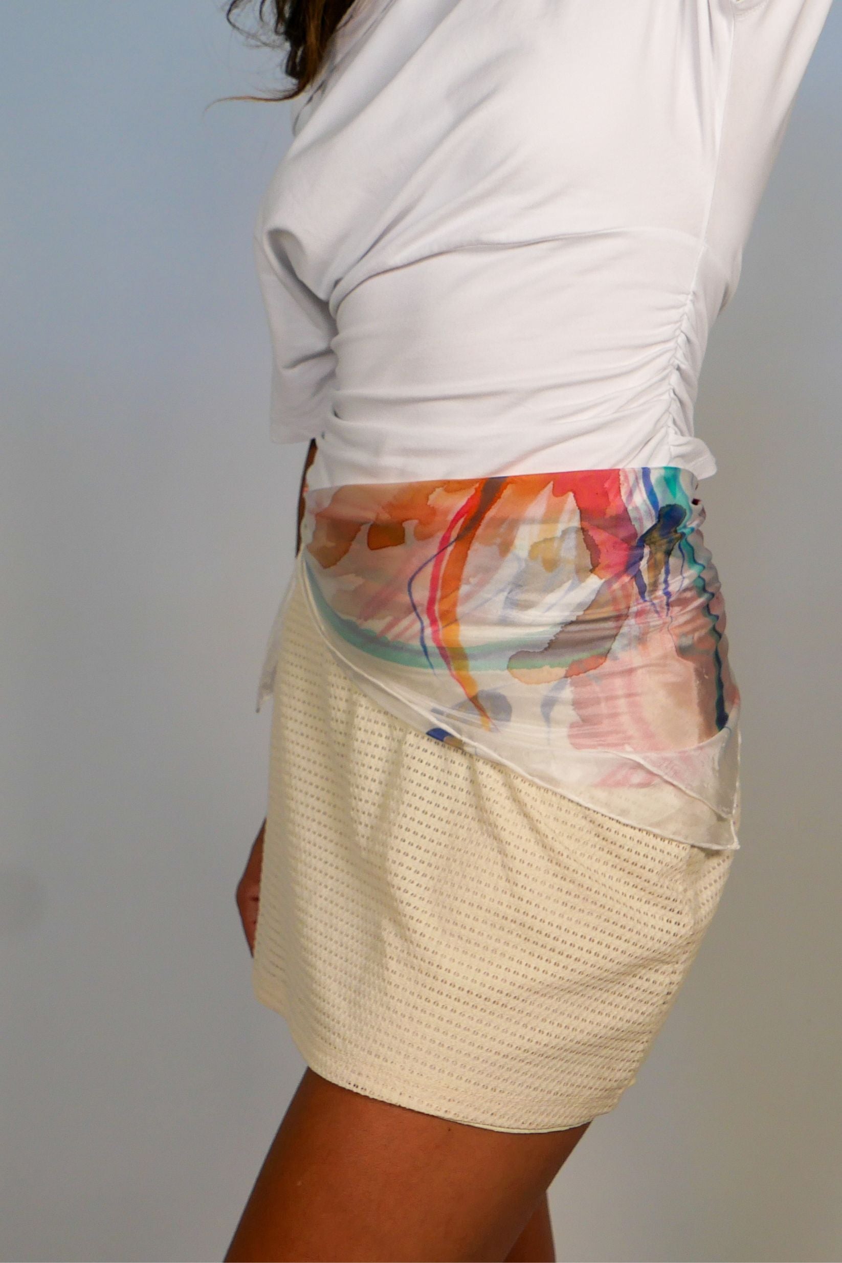 Copihue Coral Hand Painted Silk Scarf Square