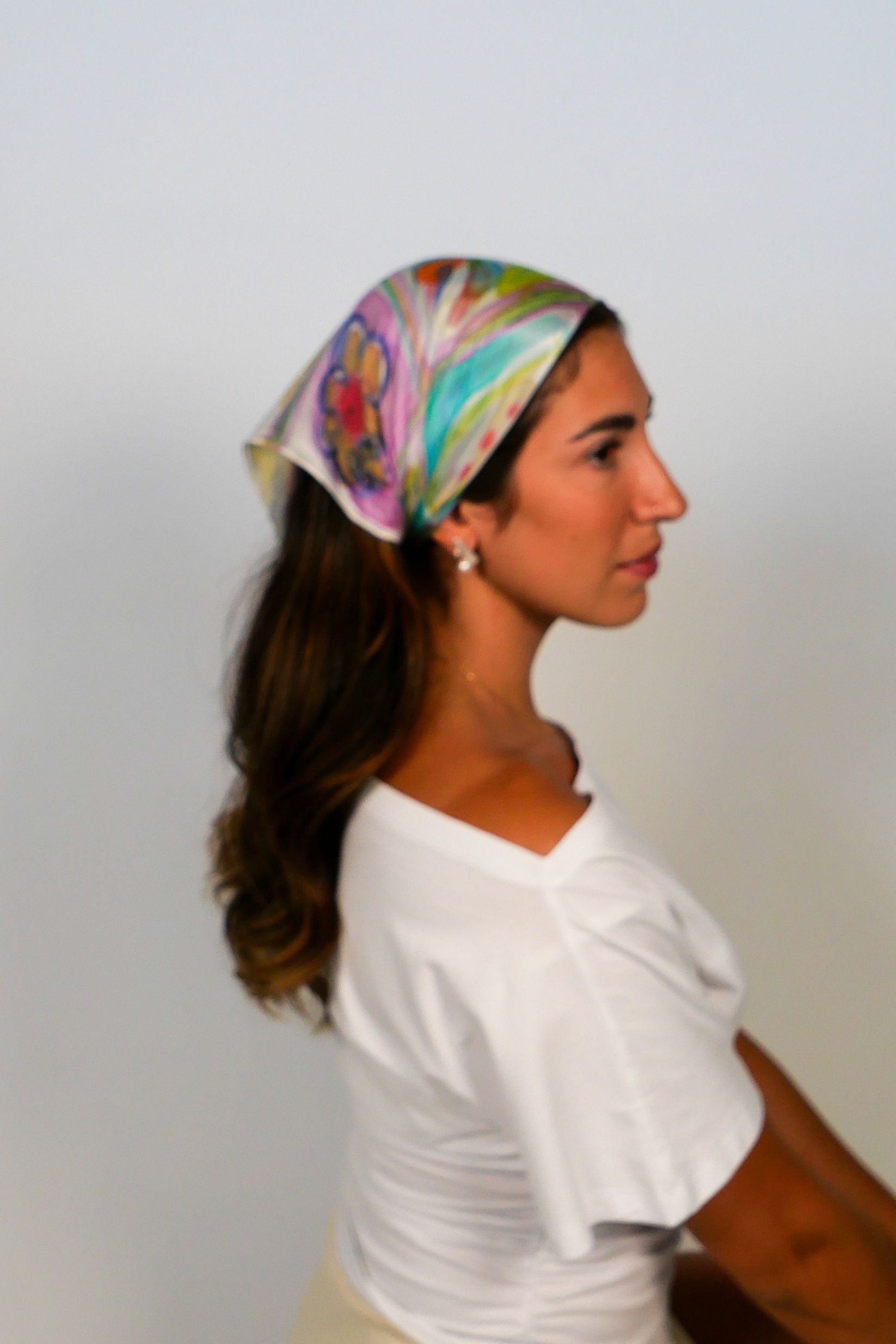 Añañuca Pastel Hand Painted Silk Scarf Square