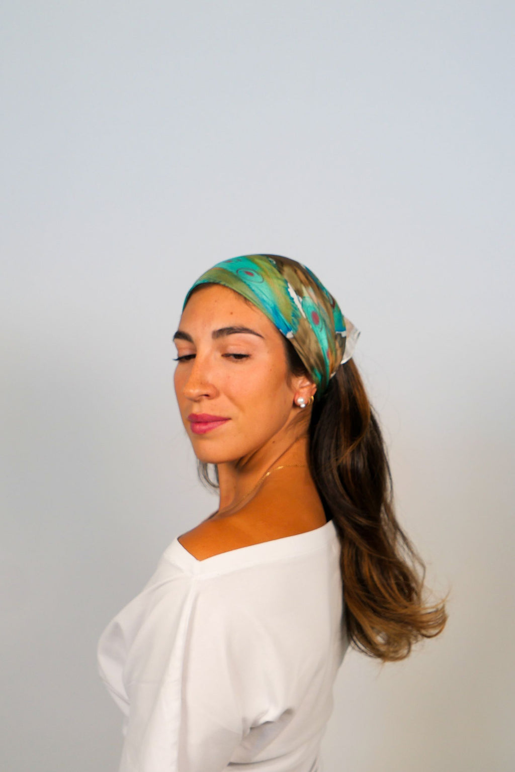 Chagual Olive Hand Painted Silk Scarf Square