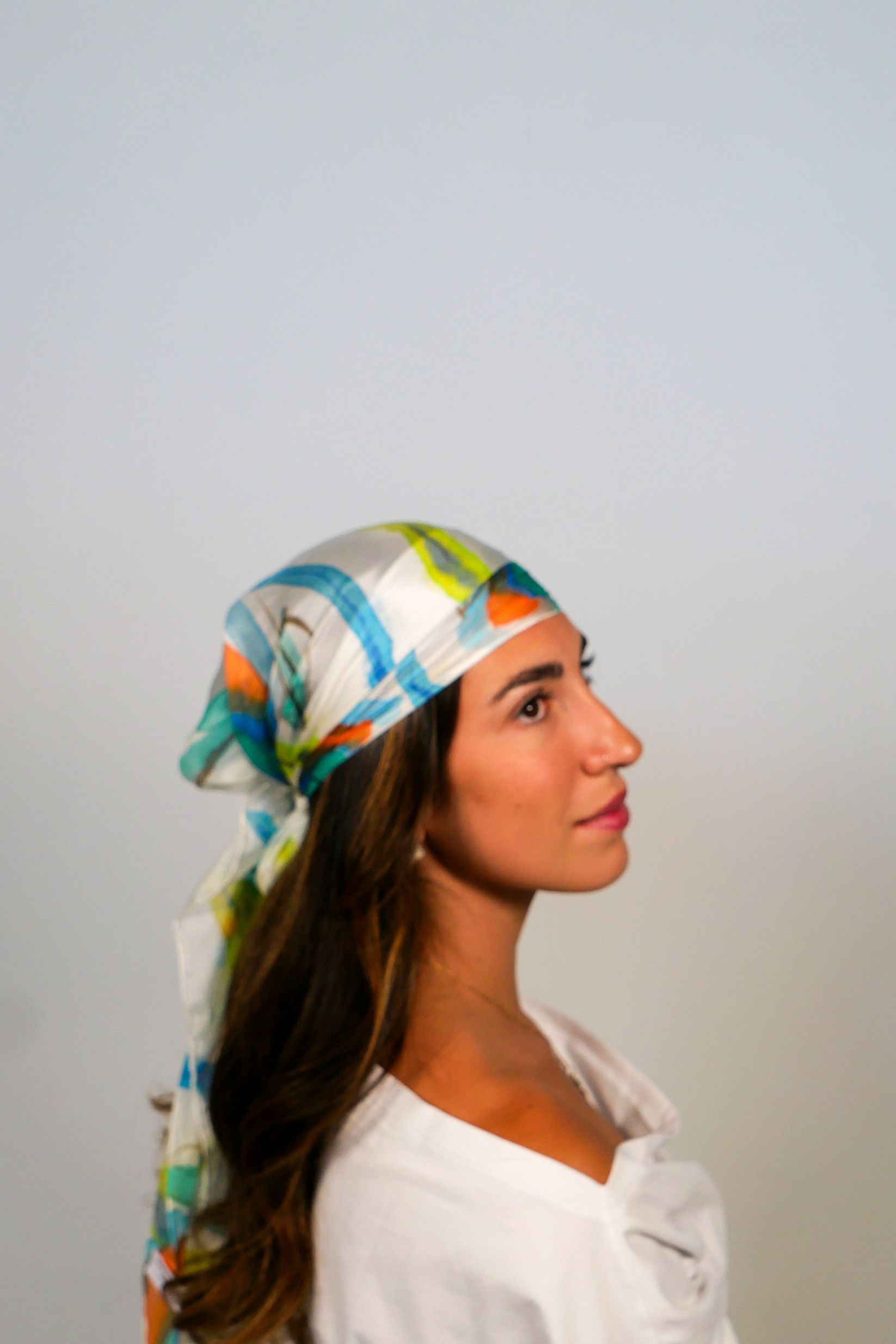 Puya Turquoise Hand Painted Silk Scarf Triangle