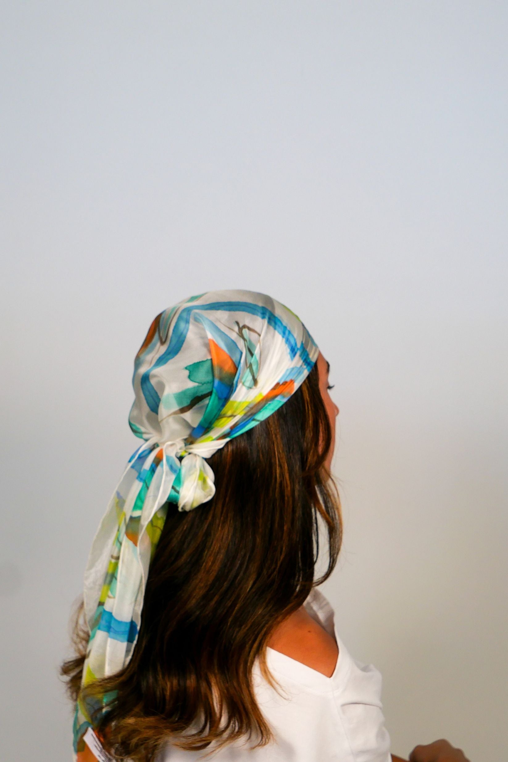 Puya Turquoise Hand Painted Silk Scarf Triangle