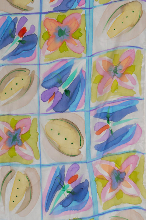Astromelia Peach Hand Painted Silk Scarf Rectangle