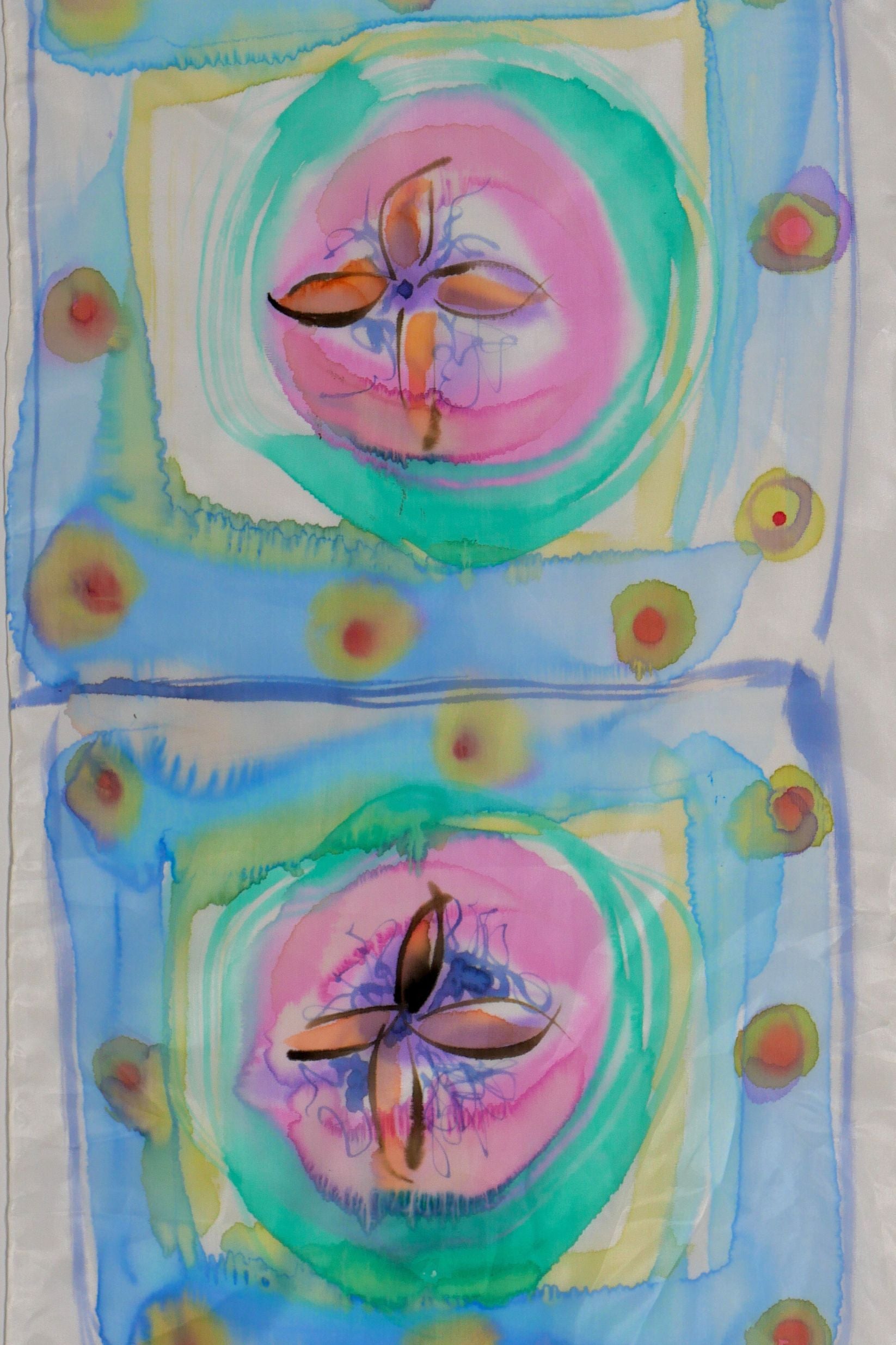 Suspiro Turquoise Hand Painted Silk Scarf Rectangle