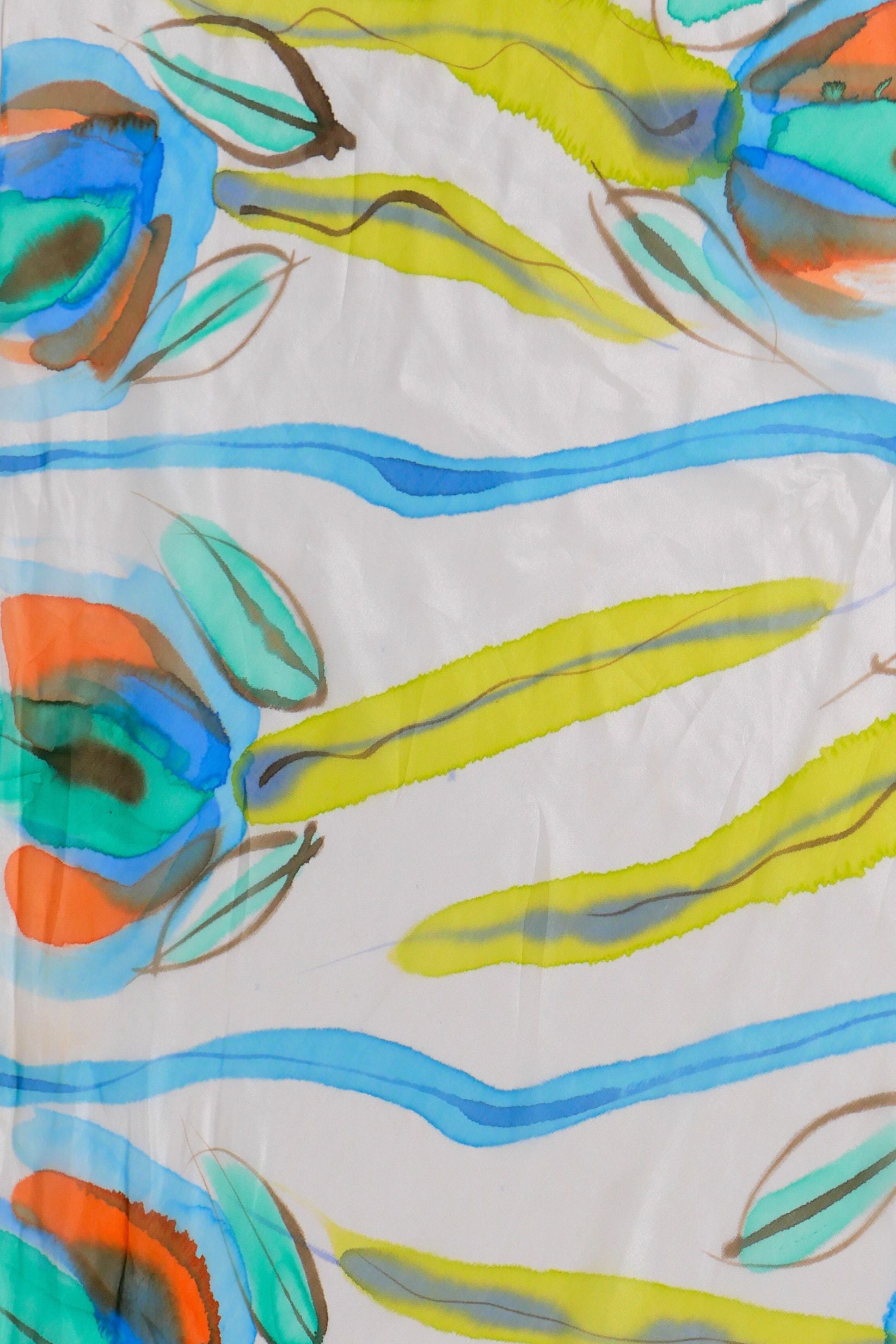 Puya Turquoise Hand Painted Silk Scarf Triangle