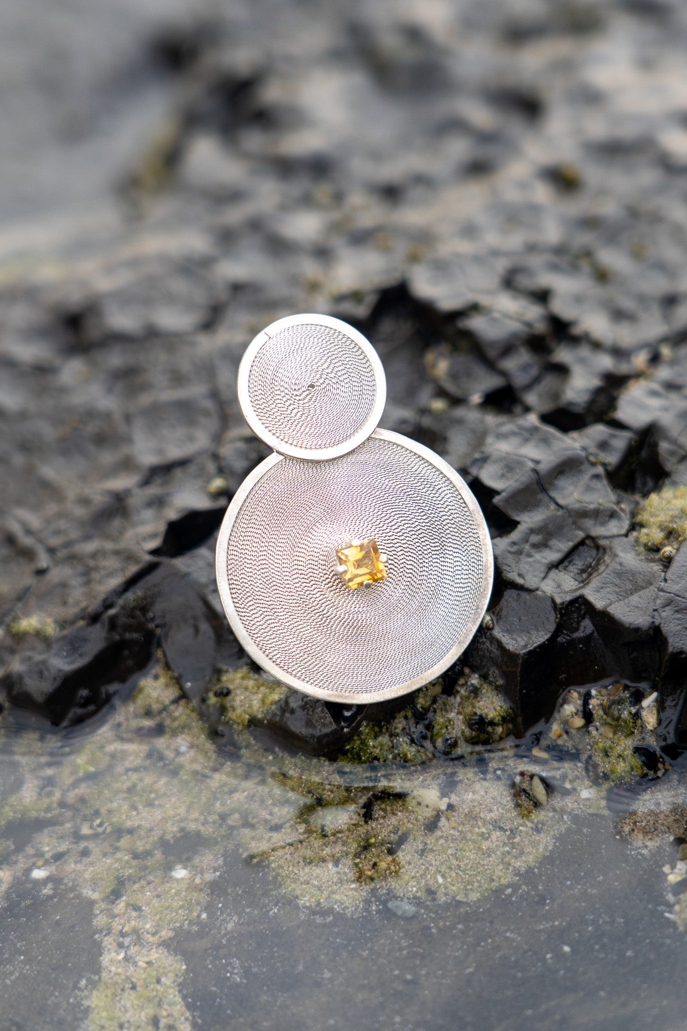Ring Double Filigree Citrine Adjustable Fine Silver Shirley Blanch