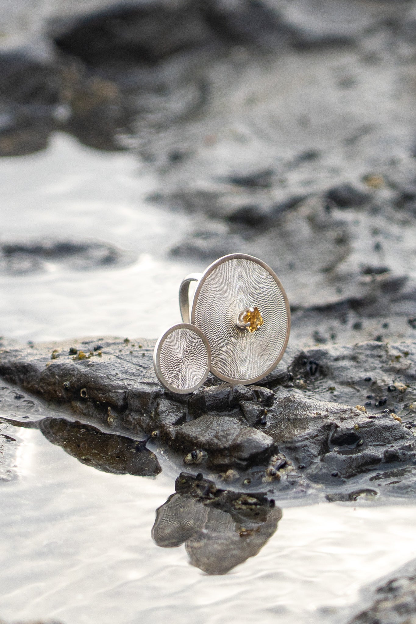Ring Double Filigree Citrine Adjustable Fine Silver Shirley Blanch