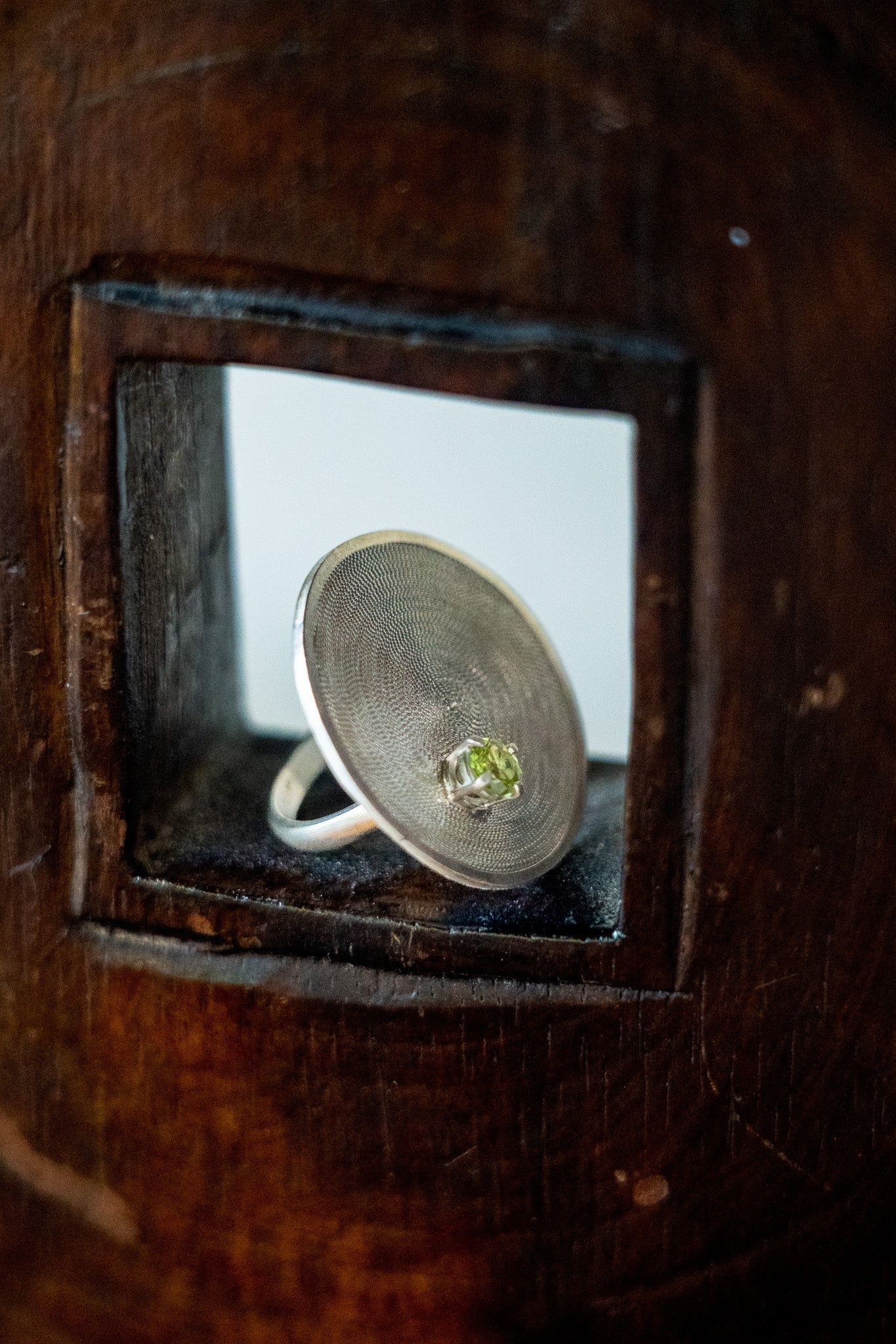 Ring Filigree Peridot Adjustable Fine Silver Shirley Blanch