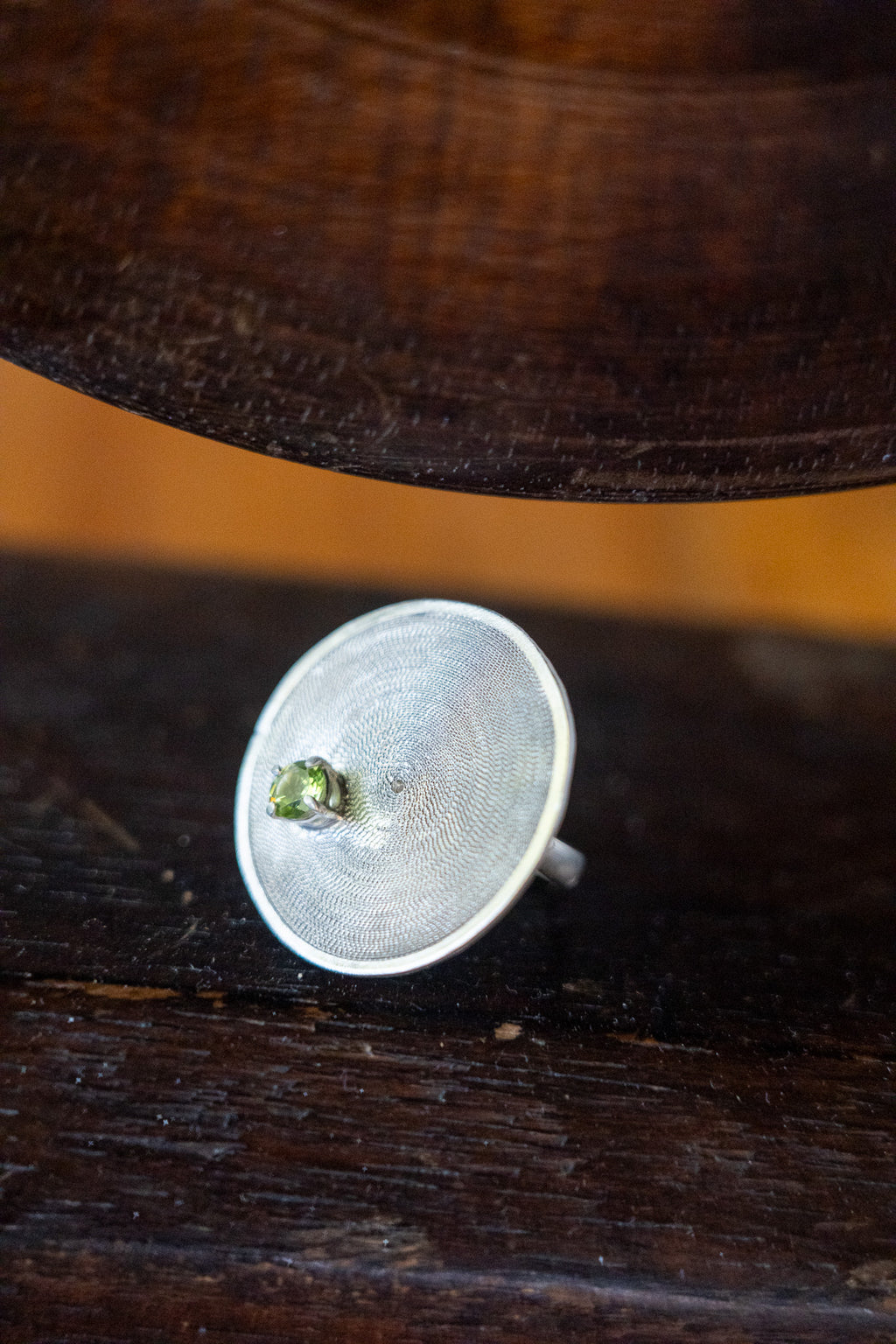 Ring Filigree Peridot Adjustable Fine Silver Shirley Blanch