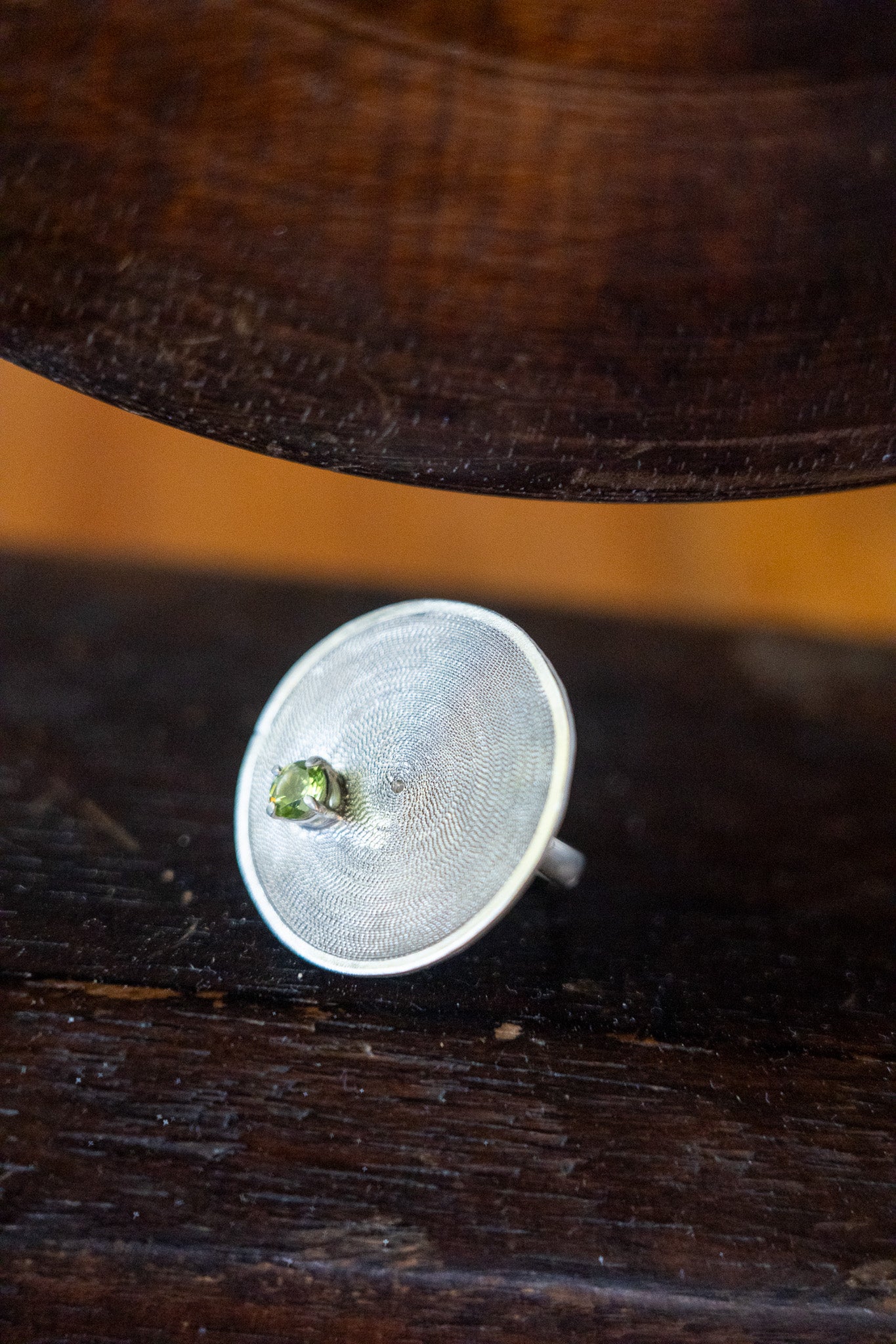 Ring Filigree Peridot Adjustable Fine Silver Shirley Blanch