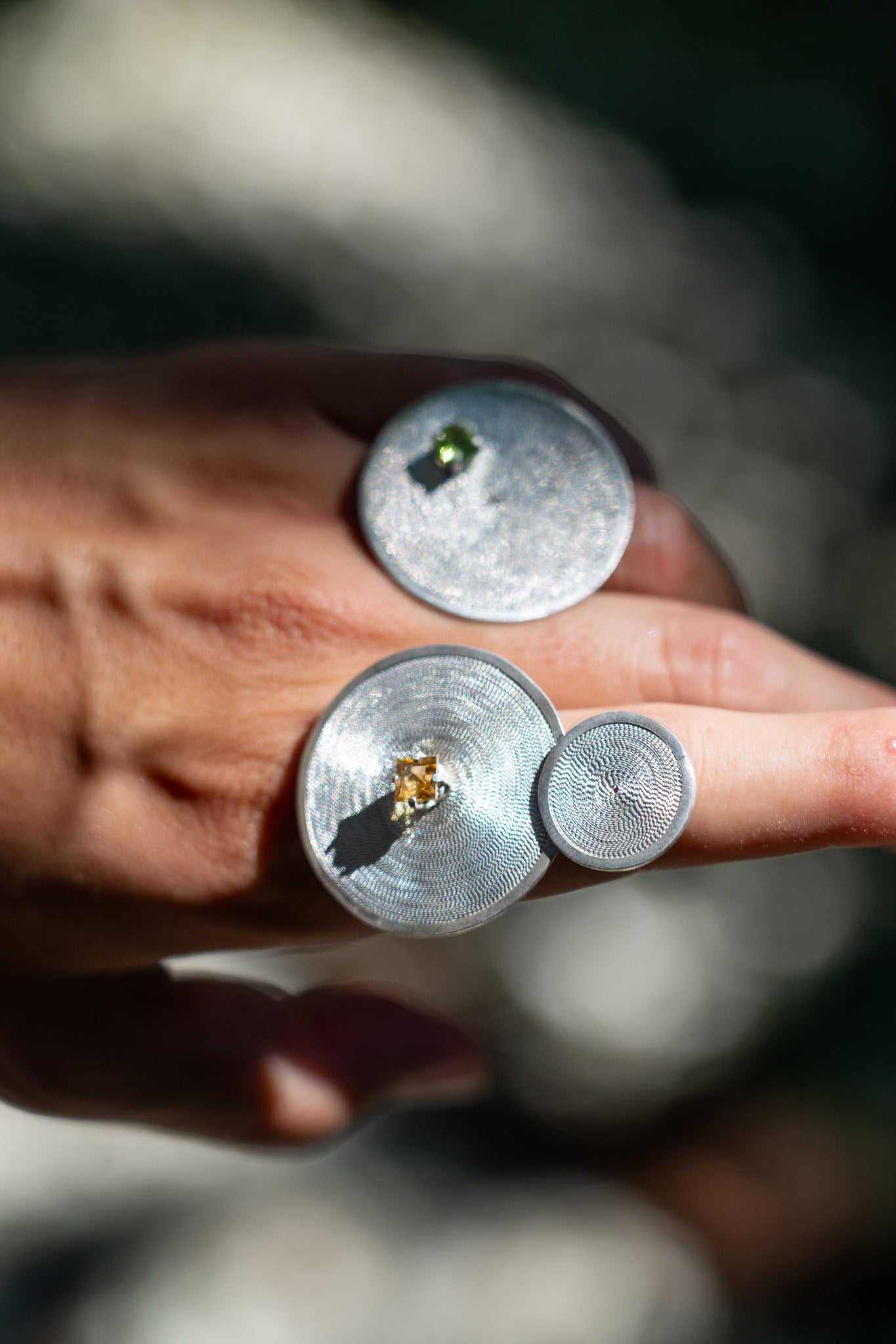 Ring Double Filigree Citrine Adjustable Fine Silver Shirley Blanch