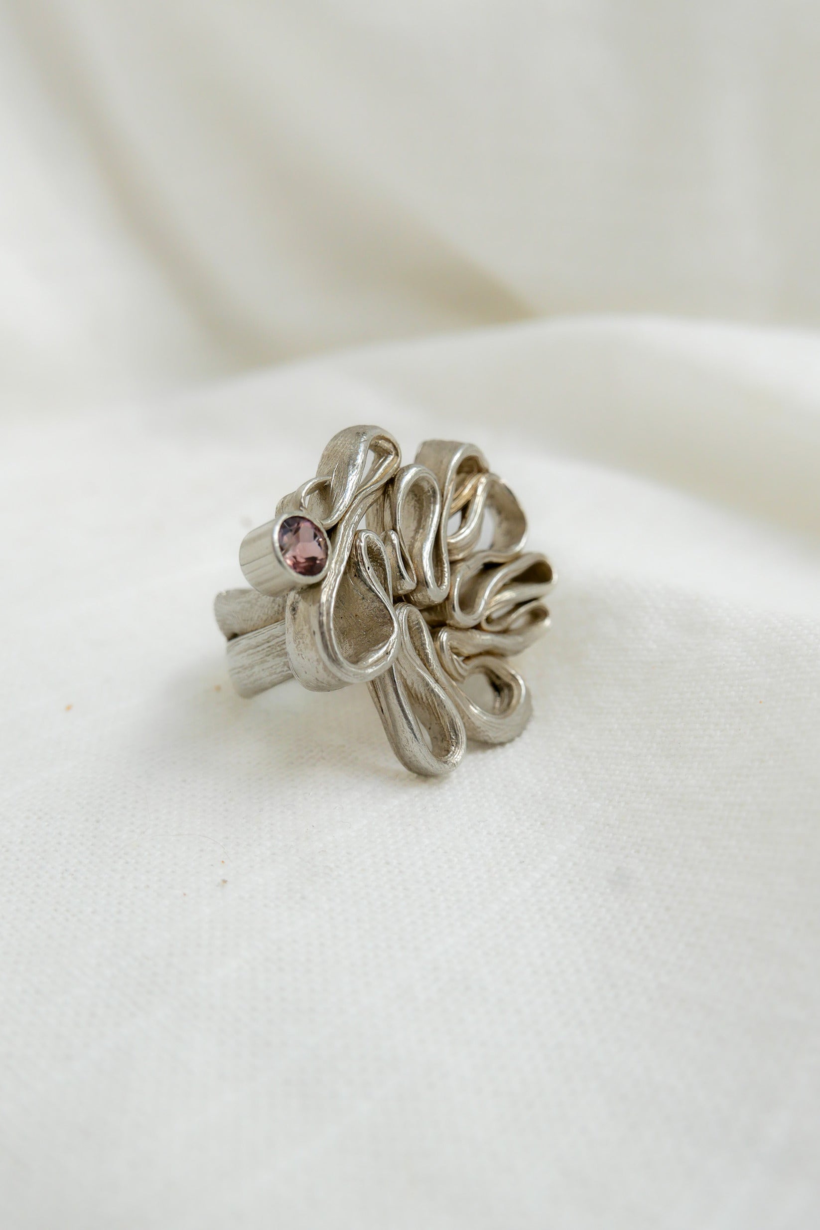 Ring Huella Rose Tourmaline Size 6.5 Fine Silver Shirley Blanch