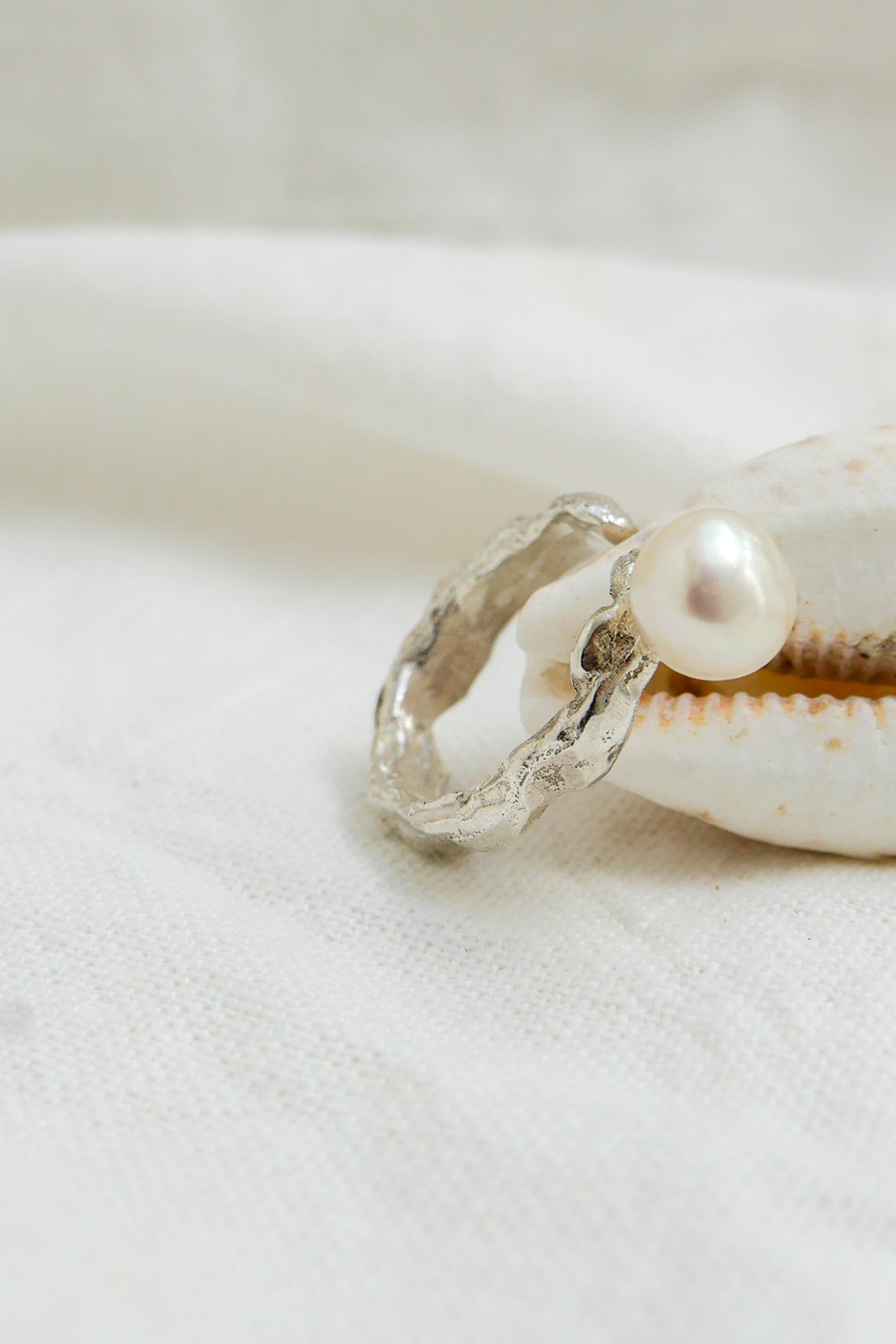 Ring White Pearl Size US 6 Fine Silver Shirley Blanch