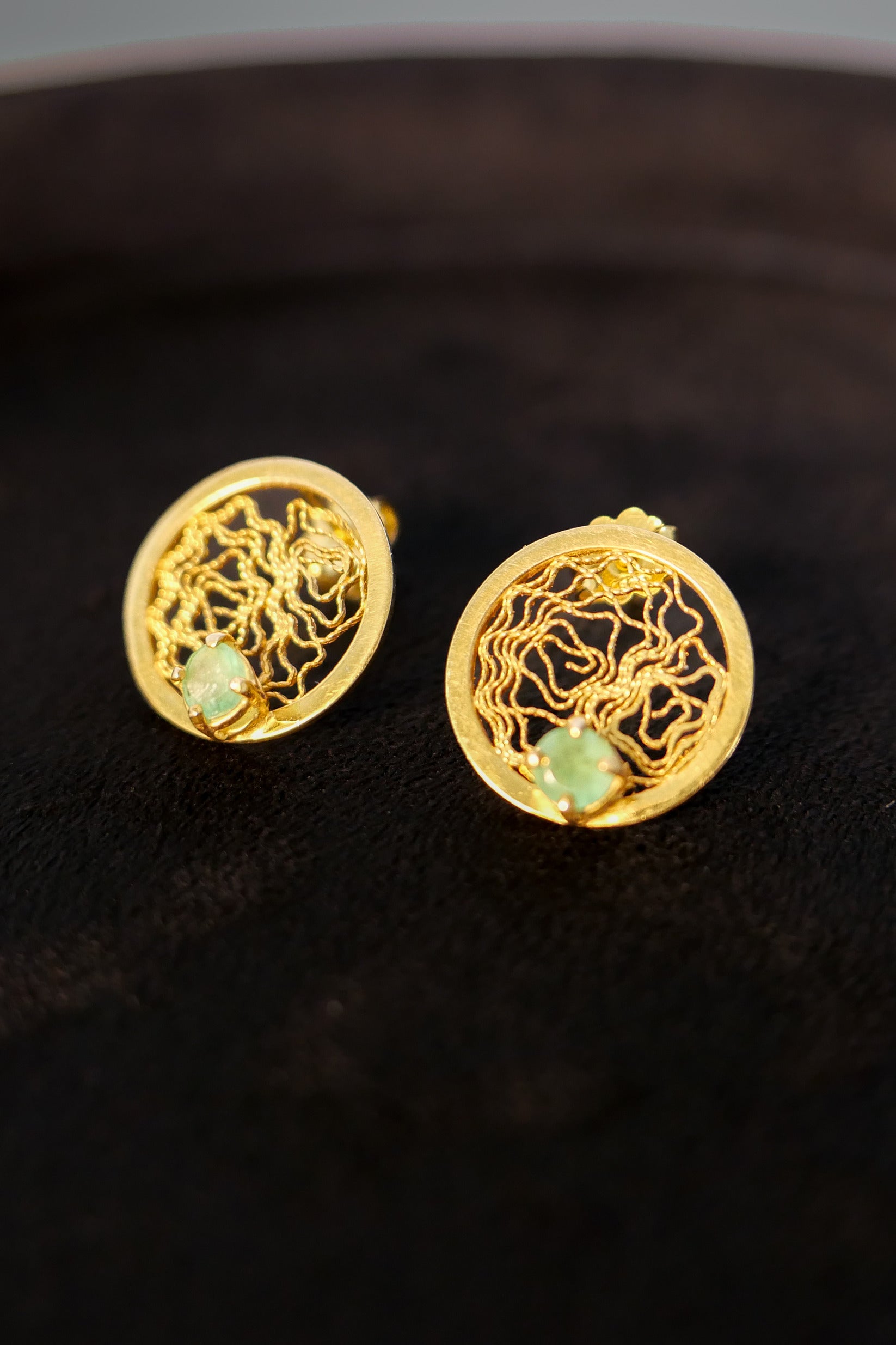 Emerald Earrings Filigree 24K Gold-Plated Fine Silver Shirley Blanch
