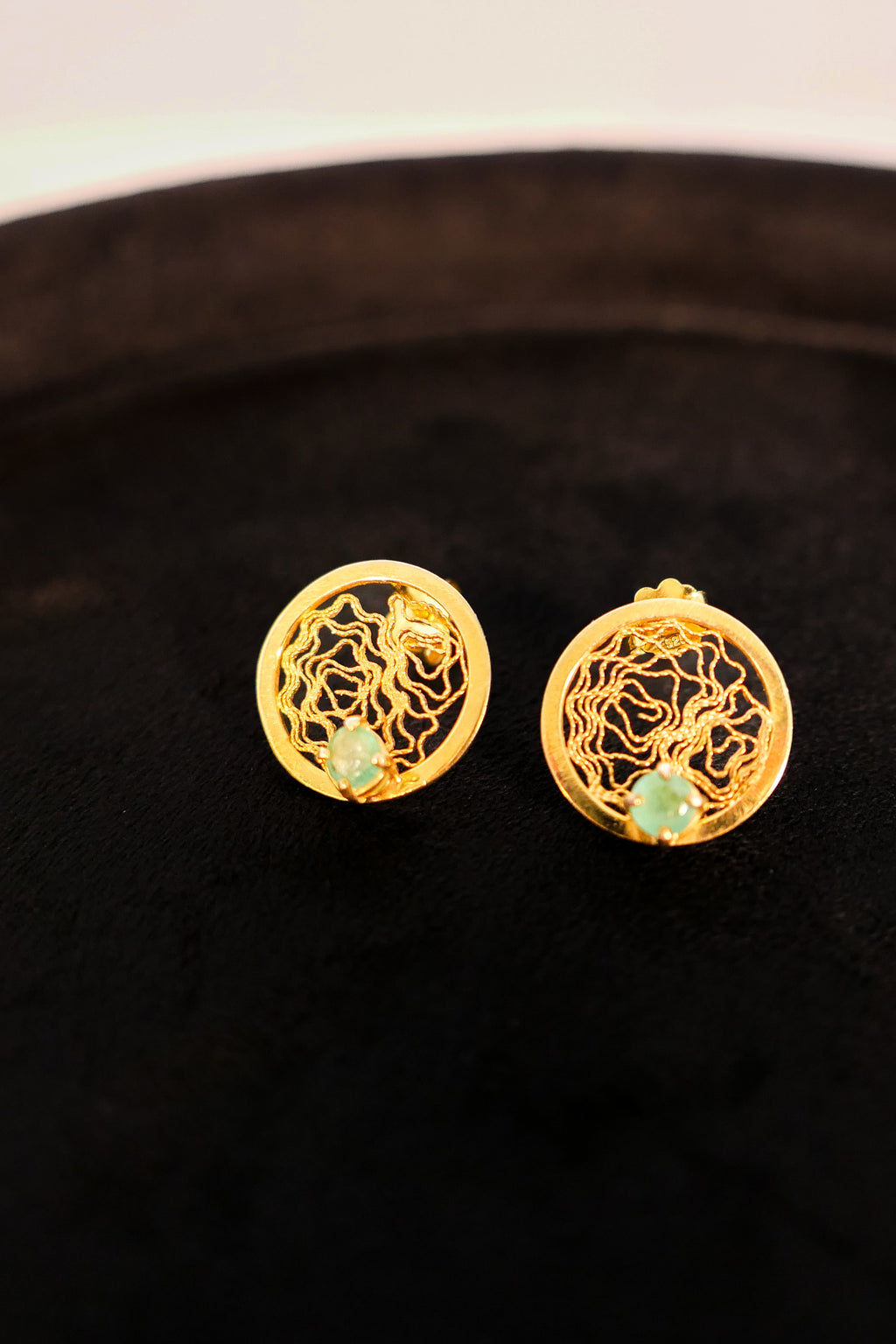 Emerald Earrings Filigree 24K Gold-Plated Fine Silver Shirley Blanch