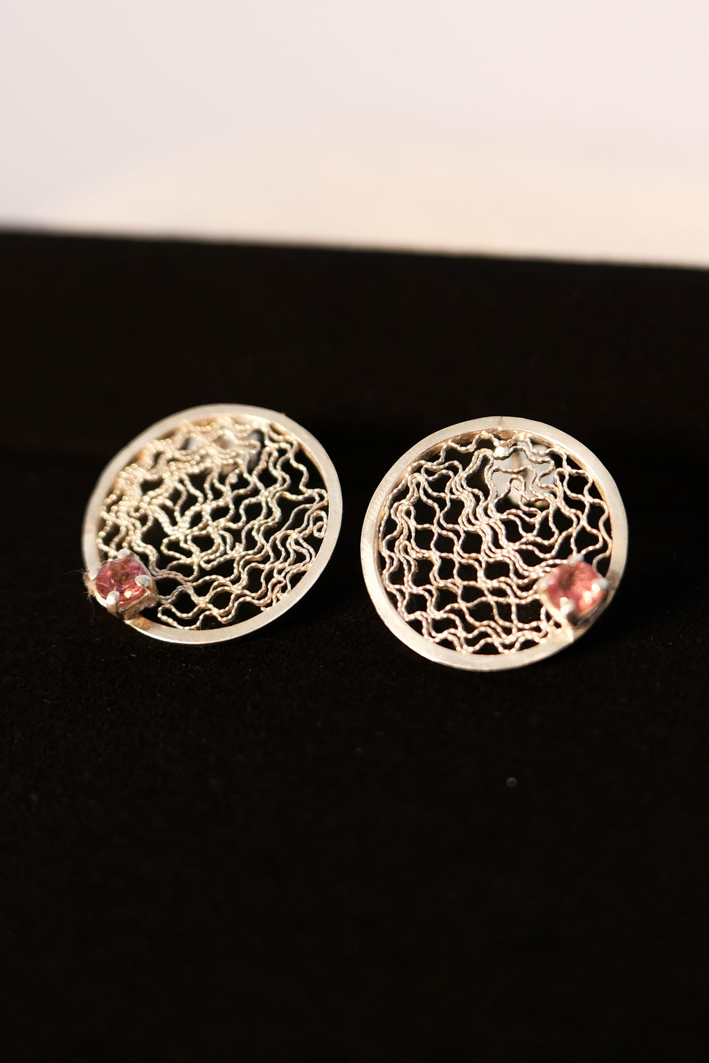 Earrings Filigree Pink Tourmaline Fine Silver Shirley Blanch
