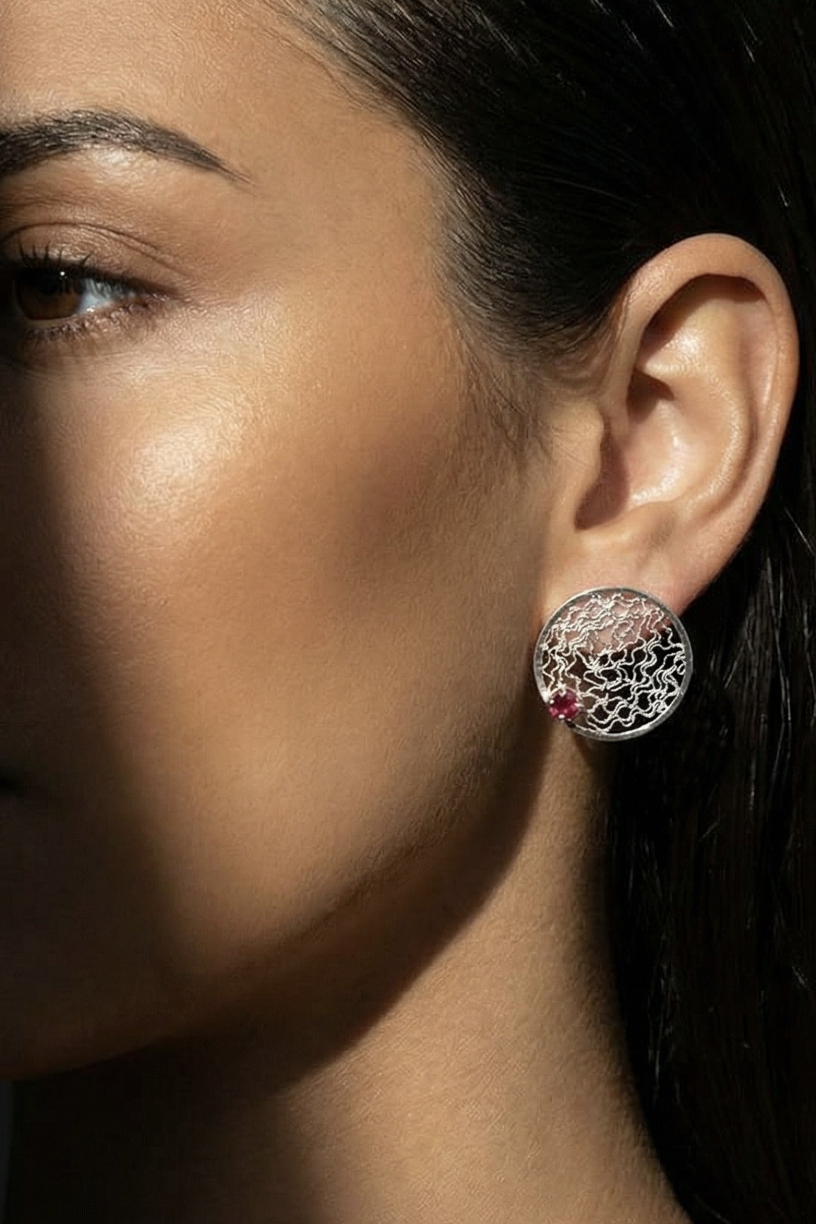 Earrings Filigree Pink Tourmaline Fine Silver Shirley Blanch