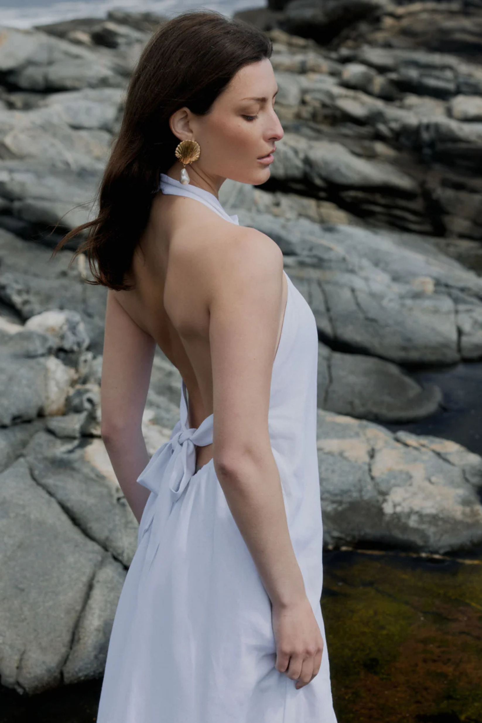 White Linen Halter Dress Kbrancoli